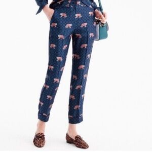 J. Crew Navy Silk Tiger Patterned Cropped Pants